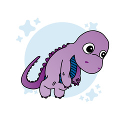 Illustration of Purple Dinosaur Cartoon, Cute Funny Character, Flat Design