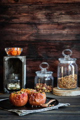 Baked apples with nut granola and pumpkin seeds.