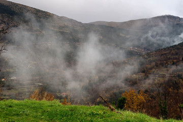 Naklejka na ściany i meble Fog in the mountains (Greece, Peloponnese).