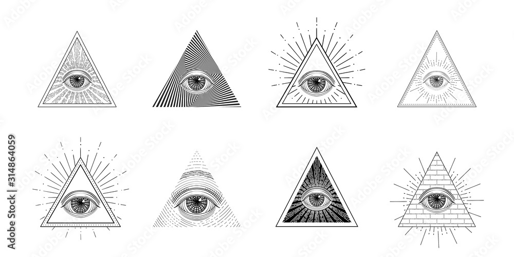 Wall mural All seeing eye, freemason symbol in triangle with light ray, tattoo design