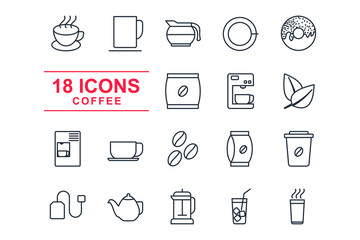 Set Coffee icon template color editable. coffee house, coffee shop element pack symbol vector sign isolated on white background illustration for graphic and web design.