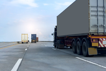 Truck on highway road with container, transportation concept.,import,export logistic industrial Transporting Land transport on the asphalt expressway.