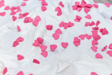 Heart shape cake decoration cooking process. Valentines day gift preparation dating.