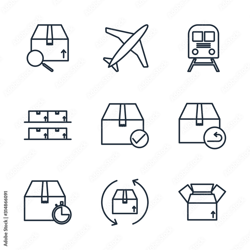 Aufkleber set delivery, shipping icon template color editable. logistics pack symbol vector sign isolated on w