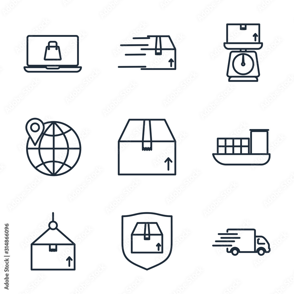Aufkleber set delivery, shipping icon template color editable. logistics pack symbol vector sign isolated on w