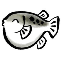 笑顔の河豚のイラスト_モノクロ