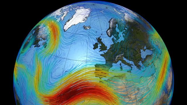 Graphic representation of winds on the surface of the planet Earth. The Polar jet stream in the north hemisphere and Europe.Elements of this image furnished by NASA