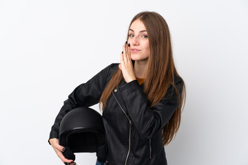 Woman with a motorcycle helmet whispering something