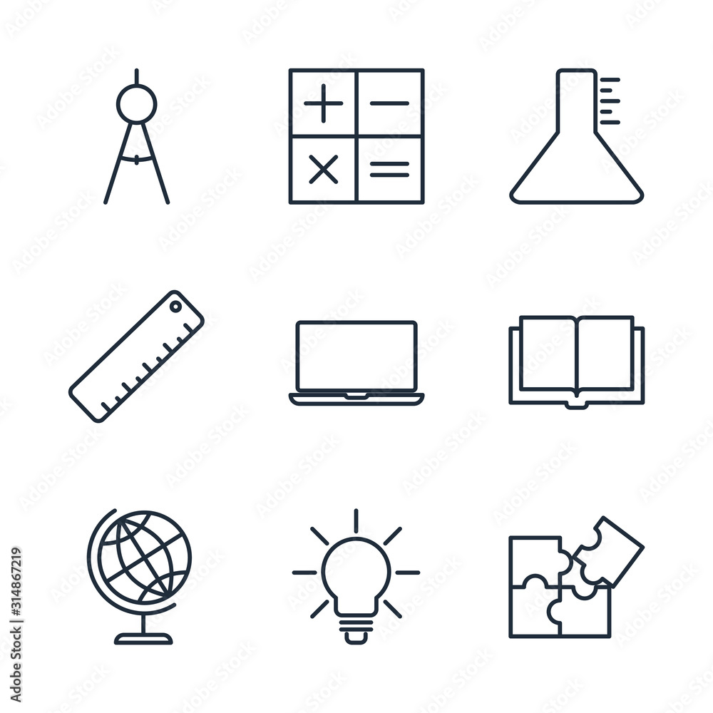 Aufkleber set education icon template color editable. back to school pack symbol vector sign isolated on white