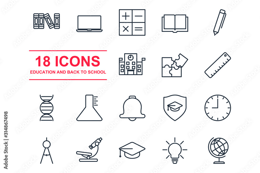 Aufkleber set education icon template color editable. back to school pack symbol vector sign isolated on white