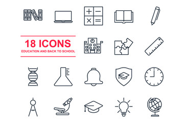 Set Education icon template color editable. back to school pack symbol vector sign isolated on white background illustration for graphic and web design.