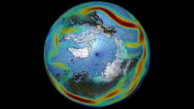 Graphic representation of winds on the surface of the planet Earth. The Polar jet stream in the north hemisphere and Asia.Elements of this image furnished by NASA