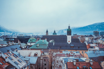 Obraz premium Innsbruck aerial view on the town in winter