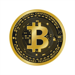Golden bitcoin digital currency isolate , futuristic digital money