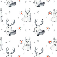 Watercolor ghost. Hand painted Halloween illustration isolated on white background. Magic characters for design, print, background, poster, postcard.