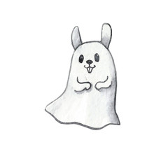 Watercolor ghost. Hand painted Halloween illustration isolated on white background. Magic characters for design, print, background, poster, postcard.