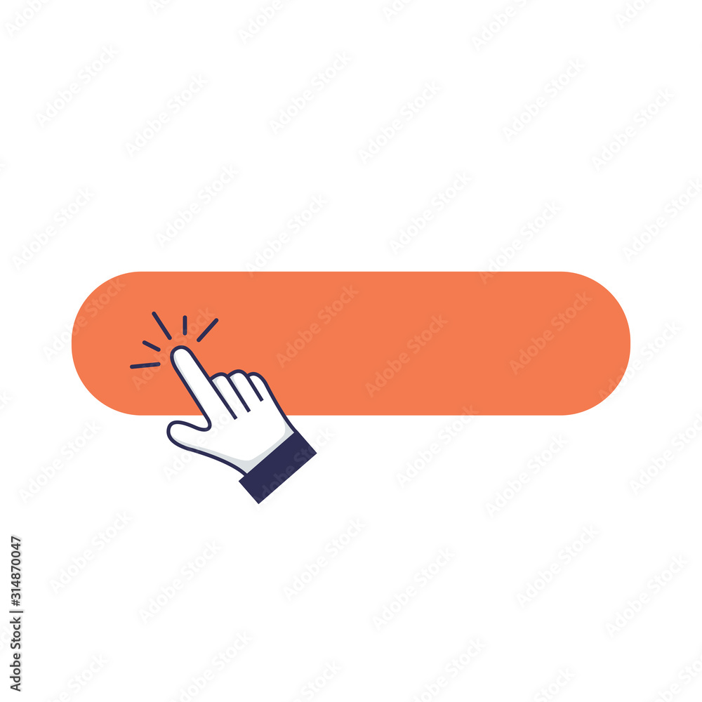 Poster click blank button with hand pointer clicking icon. flat icon button ui, ux element for web interfac