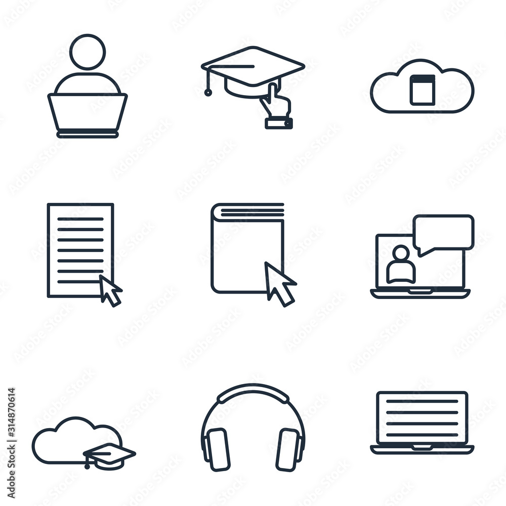Aufkleber set online education element icon template color editable. e-learning pack symbol vector sign isolat