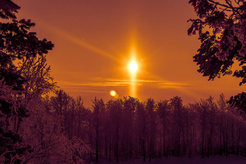 Fototapeta premium Sunset in Siberia. View of the Ob River.