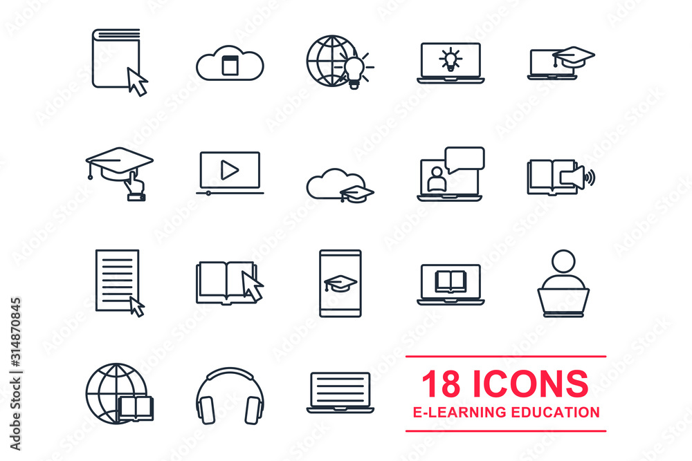 Leinwandbilder set online education element icon template color editable. e-learning pack symbol vector sign isolat