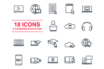 Set online education element icon template color editable. E-learning pack symbol vector sign isolated on white background illustration for graphic and web design.