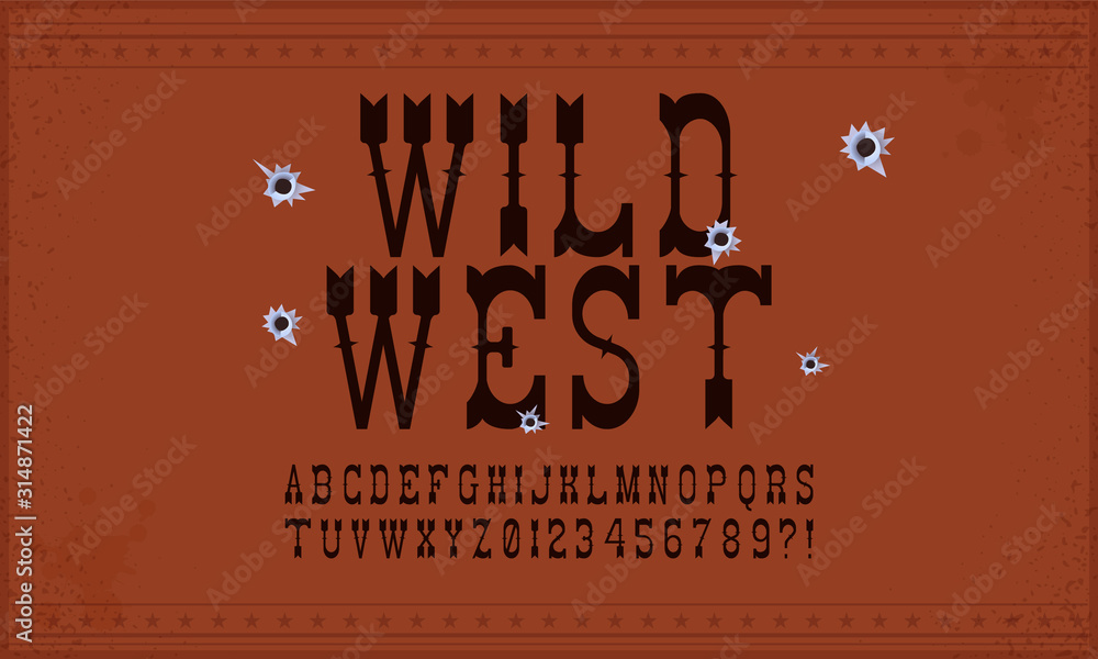 Poster wild west style font on dark background. retro vector alphabet set. capital letters. great font for 
