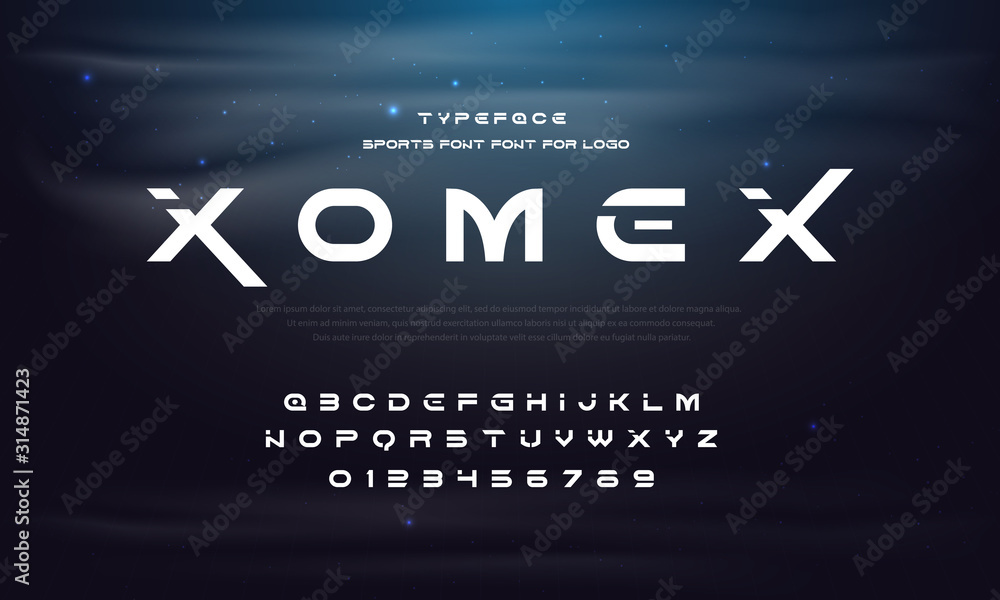 Poster vector futuristic display font design, alphabet, character set, typeface, typography, letters and nu