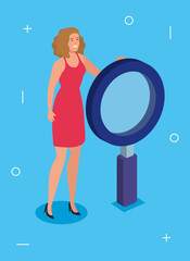beautiful woman with magnifying glass isolated icon vector illustration design