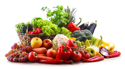 Composition with assorted organic vegetables and fruits