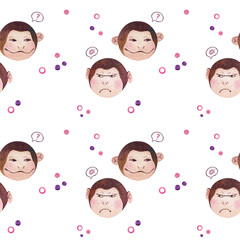 Seamless pattern with kind and angry face monkey