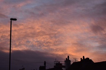 Orange sky with beautiful clouds 