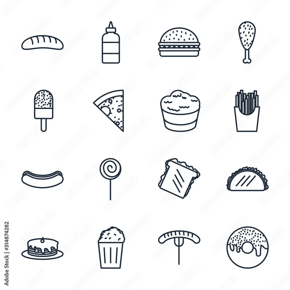 Poster set fastfood icon template color editable. fastfood pack symbol vector sign isolated on white backgr