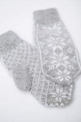 winter clothes warm mittens gray ornament white