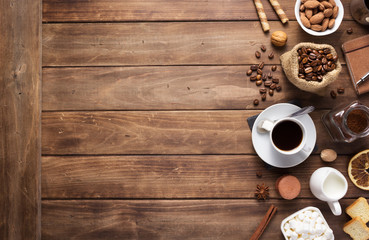 coffee set at wooden background