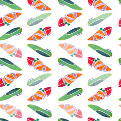 Seamless pattern with red and green shoes