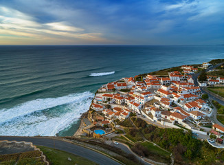 Aerial view of beautiful coastal town Azenhas do Mar in Portugal. The picturesque town on the...