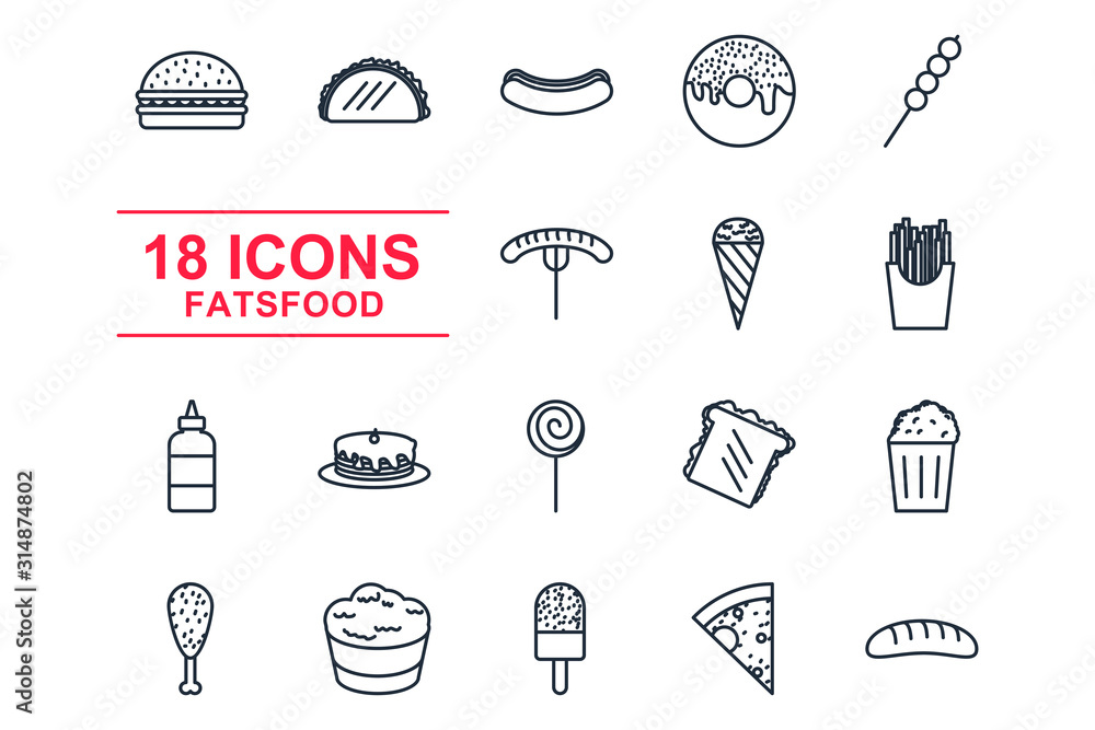 Poster Set Fastfood icon template color editable. Fastfood pack symbol vector sign isolated on white background illustration for graphic and web design.
