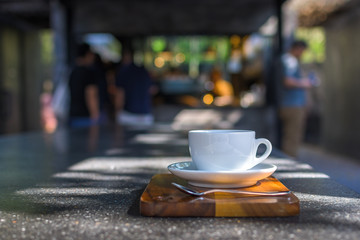 Coffee Cup on table Cafe shop Interior with Blur background
