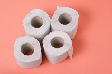 Roll of toilet paper in a bright background. Rolls of soft white toilet paper. Toiletries and accessories. Hygiene concept