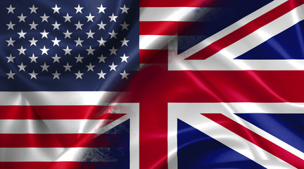 USA vs UK United Kingdom GB Great Britain burning Flag - conflict war comparison illustration