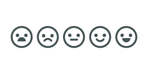 Faces satisfaction level. Range to assess the of your content. Feedback in form of emotions. User experience, customer feedback Vector illustration