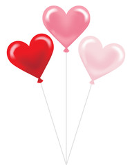 Fototapeta na wymiar Bunch of Three Heart shaped balloons
