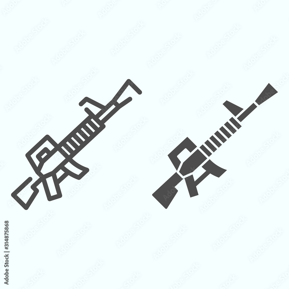 Poster machine gun line and glyph icon. assault rifle vector illustration isolated on white. automatic weap