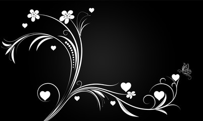 Floral ornament design with heart and flower, floral swirl design, illustration with black flower and heart,concept floral for valentine day, vector eps10