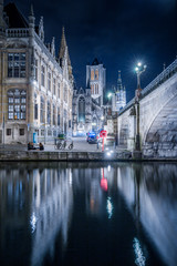 Twilight view of Ghent, Flanders, Belgium
