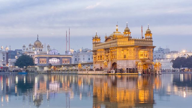 India, Punjab, Amritsar, (Golden Temple), The Harmandir Sahib, one of the most revered spiritual sites of Sikhism - time lapse