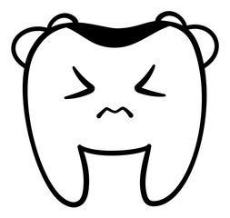 Cartoon sad tooth with caries in black lines for International Dentist Day