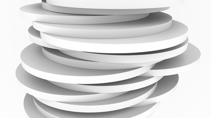 white abstract cylindrical pancakes concept of instability of space 3d rendering