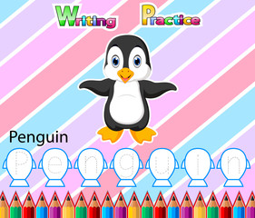 Worksheet Writing practice alphabet P for Penguin of illustration