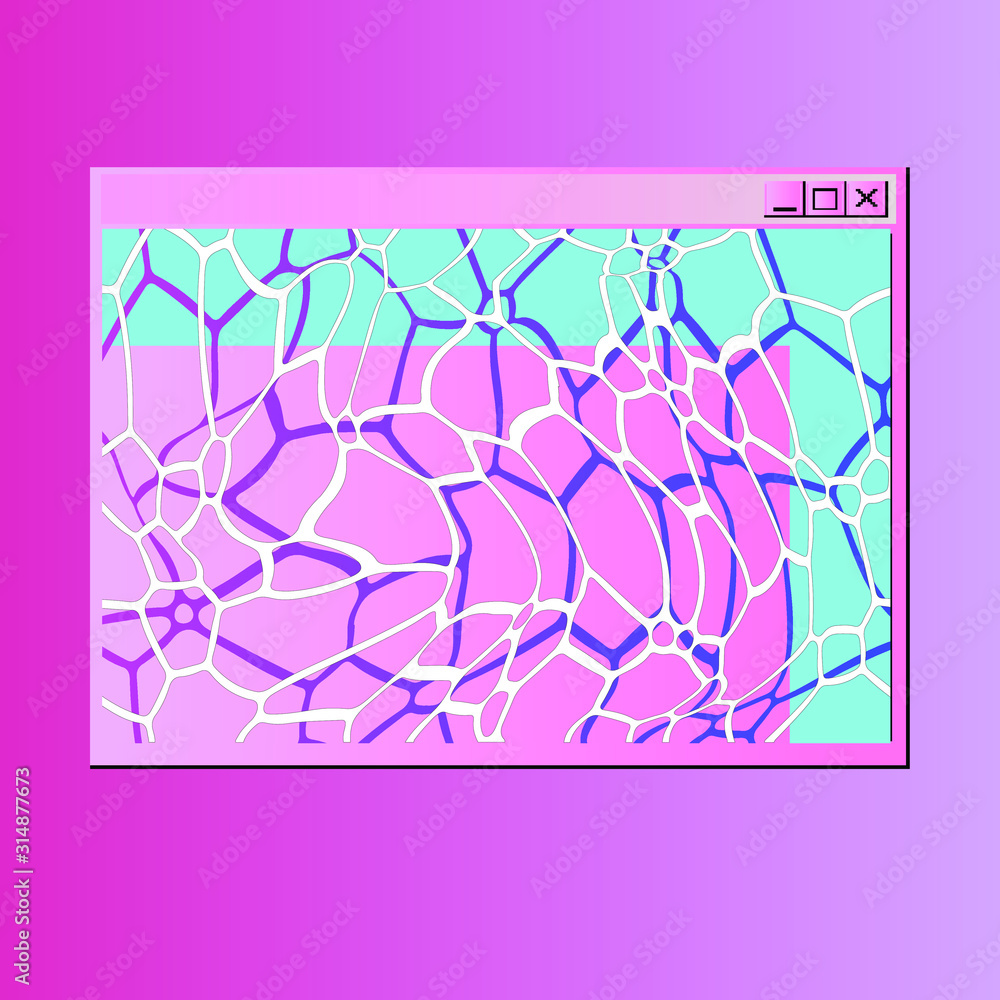 Poster Vaporwave style collage with open console window and swimming pool image in it. Retrofuturistic surreal style vector illustration.